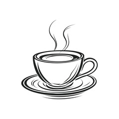 Obraz premium Line Art Coffee Cup on Saucer with Steam Isolated on Transparent