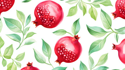 Estores personalizados con tu foto Elegant Seamless Pattern of Red Pomegranate and Green Leaves for Stylish Designs