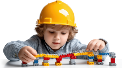 little boy with helmet and tools