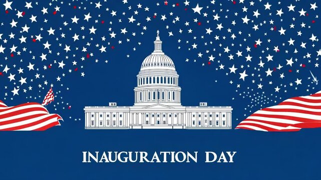 US Capitol building, American flag, stars; Inauguration Day
