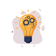 Light bulb with gears illustration symbolizing innovation and creative thinking in technology and ideas generation 