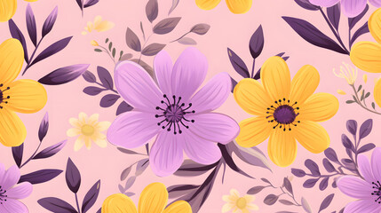 Elegant Seamless Pattern with Summer Yellow and Lilac Flowers for High-End Designs