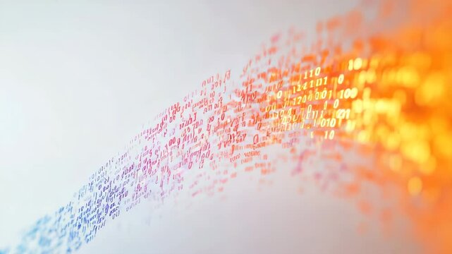 Abstract design featuring a flowing stream of data, rendered in a gradient of colors