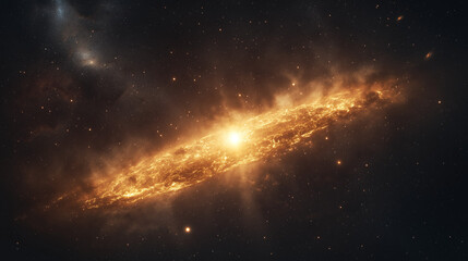 Cosmic Genesis: A breathtaking vista of a celestial galaxy illuminated by a radiant central core, a testament to the vastness and mystery of the cosmos.