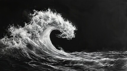 Powerful ocean wave in monochrome