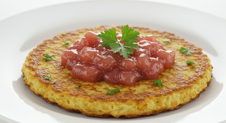 Potato Pancake with Apple Sauce and Parsley Garnish