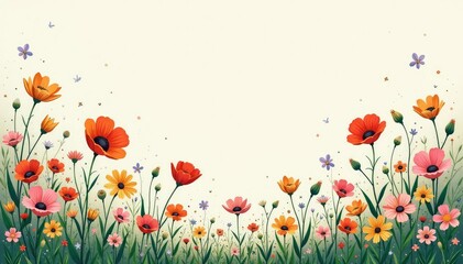 Scattered wildflowers, naive style, light color palette , rustic, floral