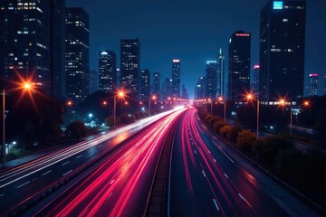 Fototapeta premium Abstract late night city lights forming a geometric pattern , blue, style