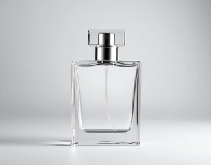 Clear Square Perfume Bottle On White Background