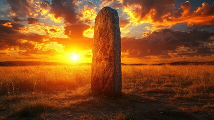 Stone monument at golden sunset
