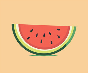 Minimal watermelon slice icon with shadow, suitable for food logos, packaging, stickers, branding, and eco-friendly product designs.