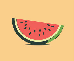 Minimal watermelon slice icon with shadow, suitable for food logos, packaging, stickers, branding, and eco-friendly product designs.