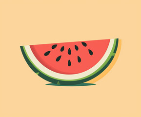 Minimal watermelon slice icon with shadow, suitable for food logos, packaging, stickers, branding, and eco-friendly product designs.