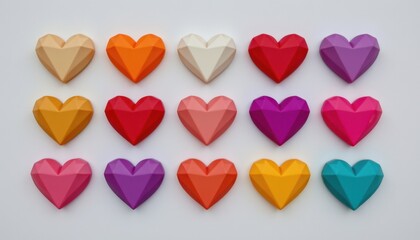 Colorful heart shapes digital artwork abstract design studio top-down view love and emotion themes