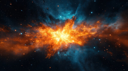 Fototapeta premium A stunning cosmic burst of orange and blue light illuminating the dark starry sky