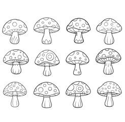 mushroom line art illustration. Coloring book page for kids
