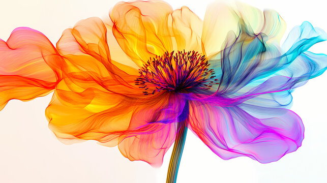 A captivating layered spectrum flower artwork on white backdrop offering calming visuals. [Neon Botany] | Hyper Petalism | spectrum flower. Illustration