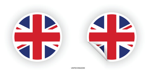 United Kingdom sticker flag in circle shape and circle peeled shape on white background. United Kingdom  flag icon in circular form	
