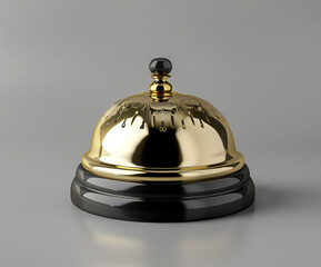 Minimalist and luxurious 3D visualization of a hotel bell, ideal for branding materials, advertising, or editorial design related to premium service.