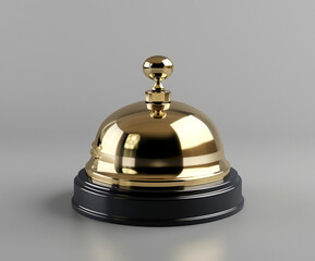 Minimalist and luxurious 3D visualization of a hotel bell, ideal for branding materials, advertising, or editorial design related to premium service.