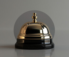 Golden reception bell captured in a high-resolution render. Ideal symbol of service, hospitality, and attention to customer care.