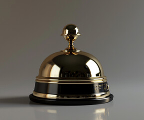 Golden reception bell captured in a high-resolution render. Ideal symbol of service, hospitality, and attention to customer care.
