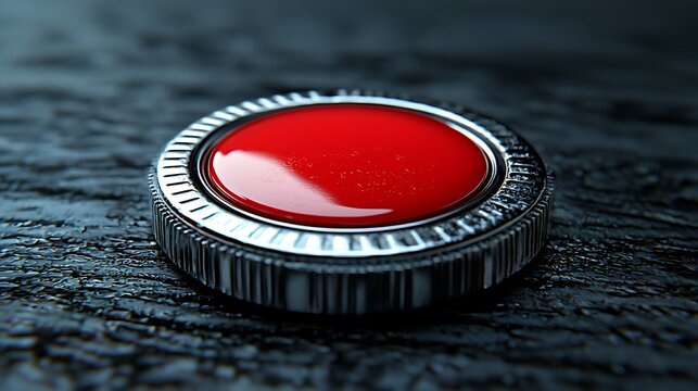 Red button on metallic disc