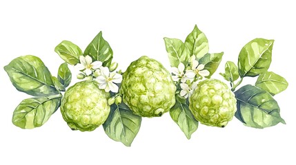 Obraz premium Watercolor illustration of citrus fruits and blossoms.