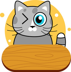 Fototapeta premium Wooden Board with Cute Cat Illustration 