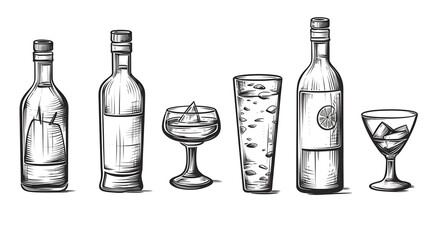 Professional Set of Tequila and Vodka Bottles for Alcoholic Drinks Collection