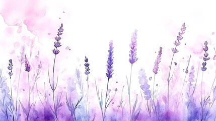 Naklejka premium Lavender flowers in watercolor style nature landscape floral art calm environment