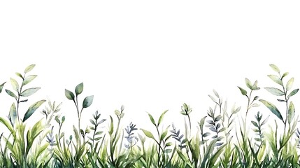 Obraz premium Flora watercolor style arrangement nature scene botanical art vibrant greens peaceful view