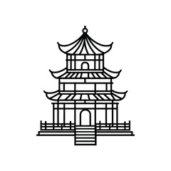 Fototapeta premium Line Art of Traditional Chinese Pagoda Temple Isolated on Transparent Background