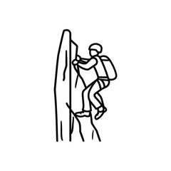 Line Art Person Climbing Cliff with Helmet and Backpack on Transparent Backdrop