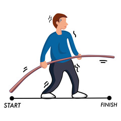 Illustration of a man walk on a tightrope and Holding a Pole