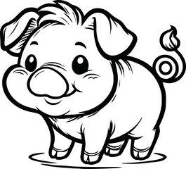 Cute Pig With coloring book pages picture,Pig line art,Pig outline drawing vector illustration,vector art
