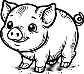 Cute Pig With coloring book pages picture,Pig line art,Pig outline drawing vector illustration,vector art
