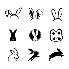Various icons, logos, illustrations, silhouettes of rabbit characters, with transparent background