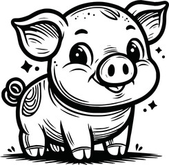 Cute Pig With coloring book pages picture,Pig line art,Pig outline drawing vector illustration,vector art