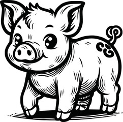 Cute Pig With coloring book pages picture,Pig line art,Pig outline drawing vector illustration,vector art