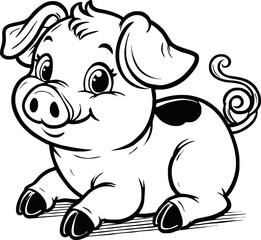 Cute Pig With coloring book pages picture,Pig line art,Pig outline drawing vector illustration,vector art