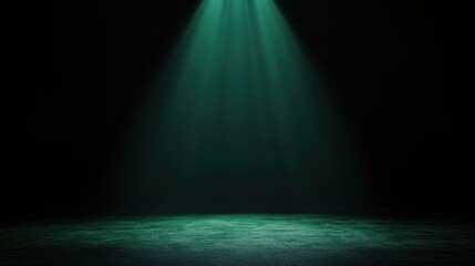 A single spotlight illuminates an empty, textured floor in a dark, dramatic setting.