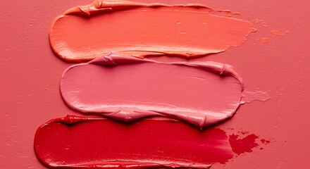Macro Shot of Red Pink and Coral Lipstick Smears on a Glossy Rose Surface for Beauty and Cosmetic Advertising