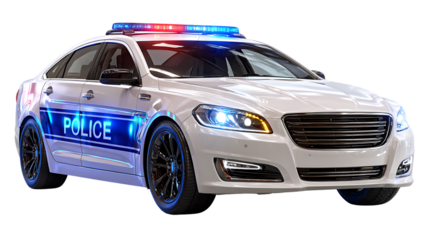 Police Car Emergency Vehicle Law Enforcement Transportation Vehicle Sedan White Car Flas