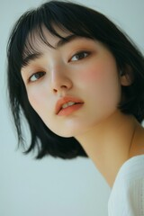Fototapeta premium カメラを見つめるショートヘアの女性