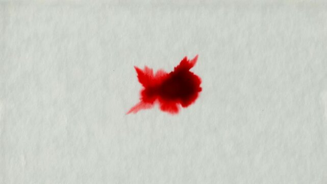 Red liquid blooms and spreads on a white surface, creating organic, absorbent patterns