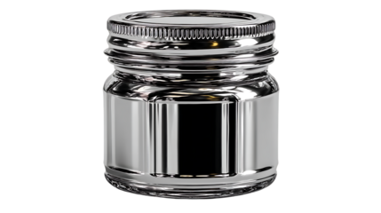 Shiny chrome jar metallic container product packaging mockup studio shot glass jar with lid