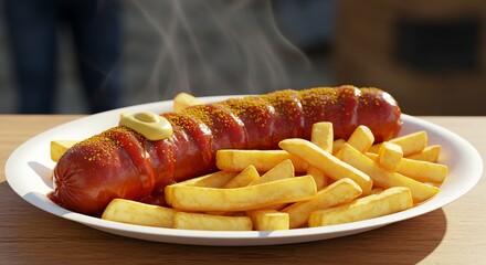 Currywurst with French Fries on a Plate