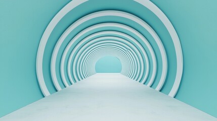 Obraz premium Modern Minimalistic Tunnel with Curved White Lines and Blue Walls
