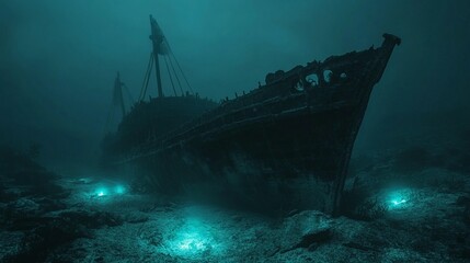 Fototapeta premium Ocean Depths: Sunken Shipwreck